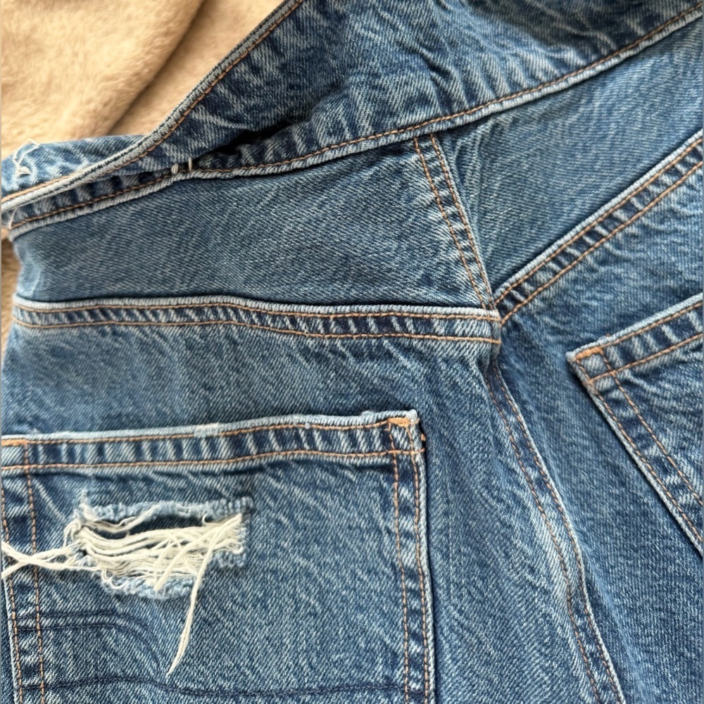 American Eagle Foldover High Waist Straight Leg Jeans, Distressed Blue, 8 Short - Picture 9 of 15